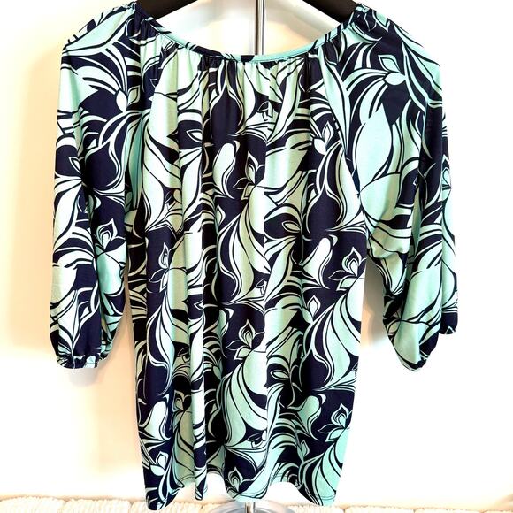 Lapis Women’s PL 3/4 Length Fluff Sleeve Green/Blue Blouse Dainty Colorful - Picture 2 of 9